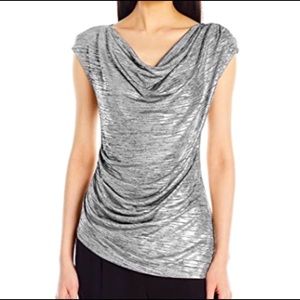 Calvin Klein Shimmering Silver Metallic Cowl Neck Tunic Top
